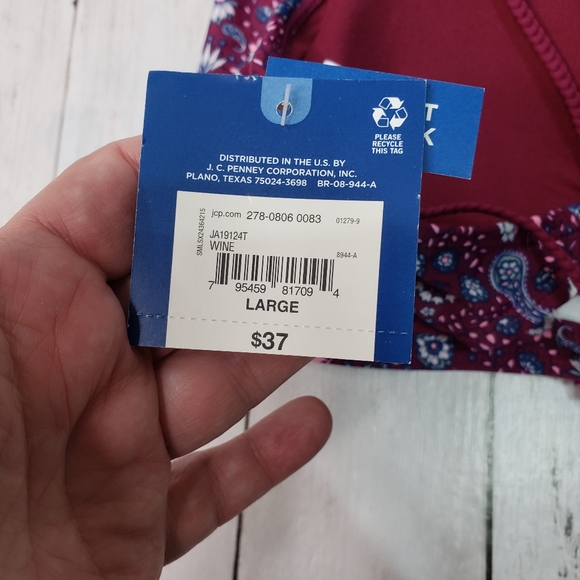 New! Arizona Jean Co Bikini Swim Top Wine Floral - Picture 5 of 6